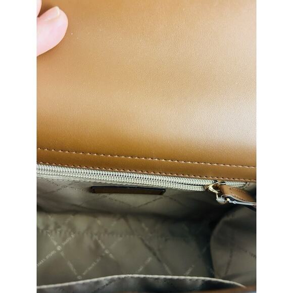 NWT Michael Kors Carmen Medium Flap Satchel Brown Handbag MK Crossbody Bag Purse - Picture 11 of 16